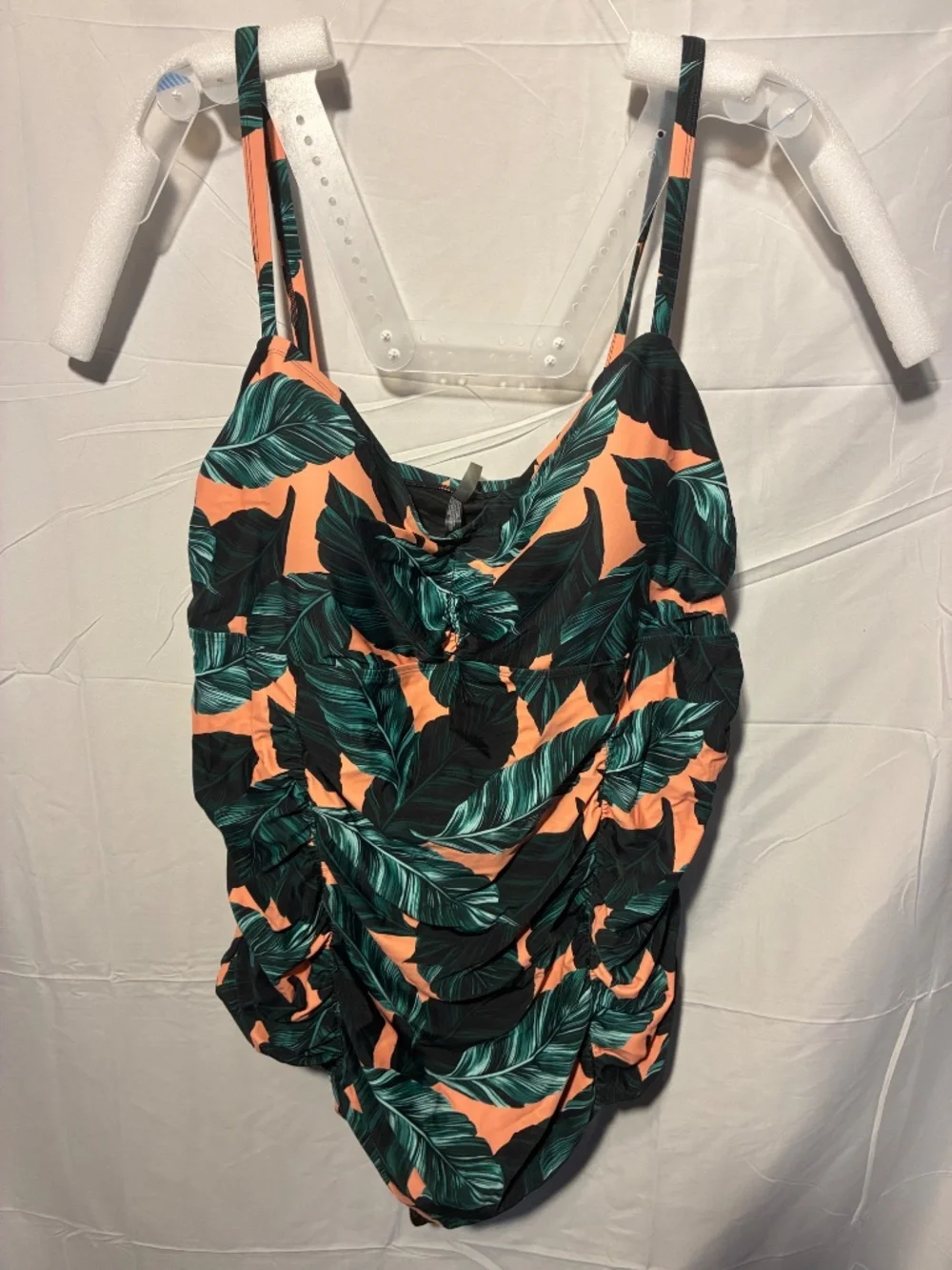 Torrid Size 6 Peach Palm Ruched One-Piece Swimsuit